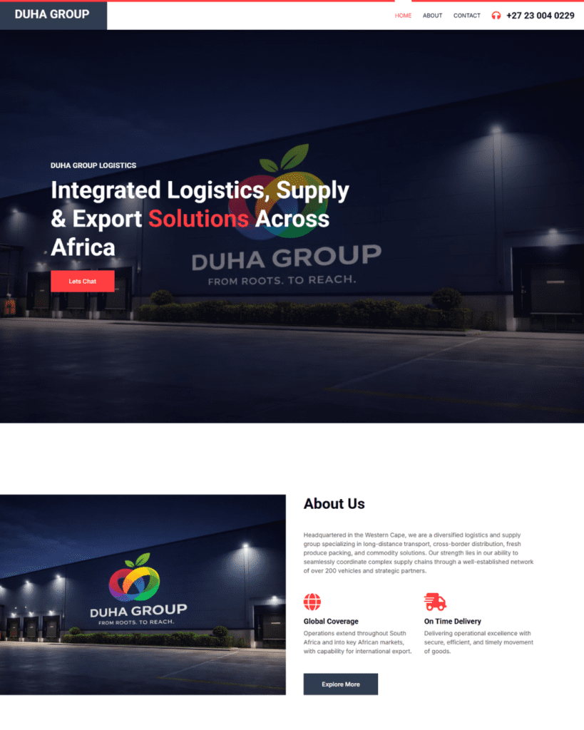 transport company website design cape town
